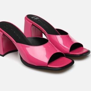 E8 by Miista Pink Patent Leather Mules Block Heel Marlon Slide EU 38 US 7.5